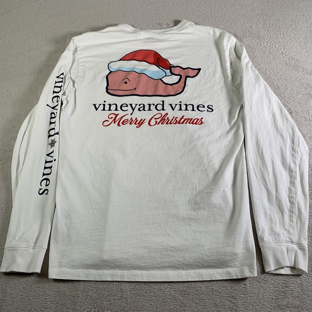 Vineyard Vines Shirt Mens Small White Merry Christmas Whale Long Sleeve Tee
